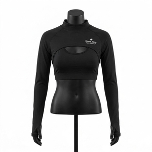 Top Corto Personalizado para Mujer, Cuello Alto, Manga Larga, Diseño Calado, Transpirable, para Yoga y Fitness - Product Image 1