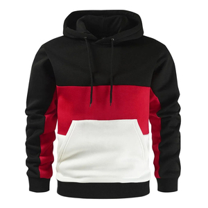 Sweat-shirt à capuche personnalisé avec logo, color block, en molleton épais, patchwork rouge, blanc et noir, pour homme, vente en gros - Product Image 3