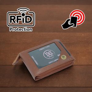 WRIZA Premium Genuine Leather <b>Card</b> Holder Zipper Closure 11 <b>Card</b> Slots Multi-Function Tan Color for Men Women's Everyday Use - Product Image 6