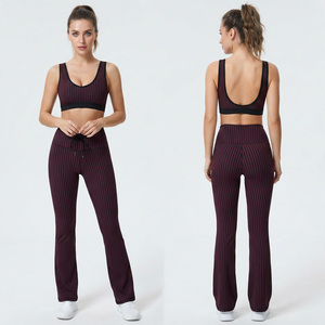 Regal Three Women's High Waist Flare <b>Leggings</b> Stripe <b>Printed</b> Full Length Yoga Pants Breathable 4-Way Stretch Flare <b>Leggings</b> - Product Image 2