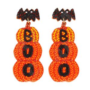 Halloween Boo Orange Beaded Earrings for Women Patriotic <b>Memorial</b> Day Orange White Blue Colour Fabric Material - Product Image 1