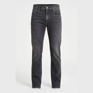 Jean en denim coupe droite délavé foncé pour homme, taille haute, coupe classique, en coton, style décontracté, pantalon d'automne - Product Image 1