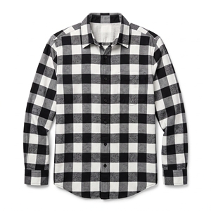 Chemise en flanelle à carreaux noirs et blancs pour homme, manches longues, col rabattu, boutonnée, décontractée, respirante, style streetwear, automne, écologique - Product Image 1