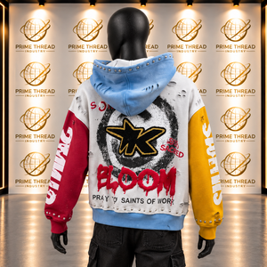 Sweat à capuche zippé sur mesure pour homme, effet vieilli, avec imprimé graphique clouté, color block, coupe oversize, style streetwear - Product Image 5