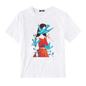 เสื้อยืดแขนสั้นลำลองสำหรับผู้หญิง MORISOM คอกลม พิมพ์ลายดิจิทัล สีแดง ผ้าถักระบายอากาศได้ดี น้ำหนัก 180 กรัม ใส่ได้ทุกฤดู ผ้าฝ้าย 100% - Product Image 1