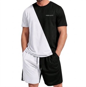 Luxury <b>Black</b> White Solid Design Outfit Meyba Sports <b>Men</b> Streetwear Trendy Breathable 100% Cotton T Shirt Matching <b>Shorts</b> Set - Product Image 1