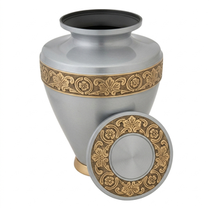 Urnas funerarias de latón duradero para adultos con hermosas bandas decorativas doradas, urnas funerarias de metal con acabado en color negro para cenizas humanas. - Product Image 2