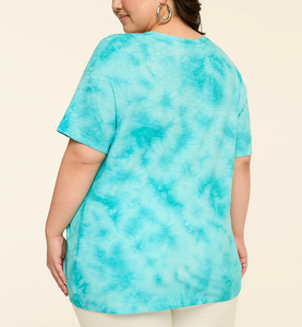 T-shirts décontractés pour femmes, best-sellers, avec logo personnalisé, imprimés tie-dye, col en V, grandes tailles, 100 % coton, 180 GSM, OEM - Product Image 2