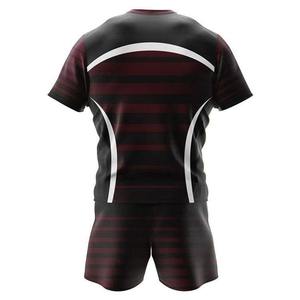 Ensemble de maillot de rugby rayé rouge et noir pour homme, col rond, manches courtes, polyester respirant, coupe ajustée, vêtements de sport pour toutes les saisons - Product Image 3