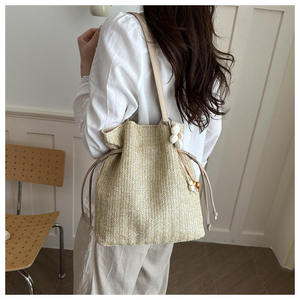Casual Natural yarn bag Woven Tote with Drawstring Fashionable Shoulder Bag for Summer <b>Beach</b> Sustainable Gift <b>Accessory</b> - Product Image 4
