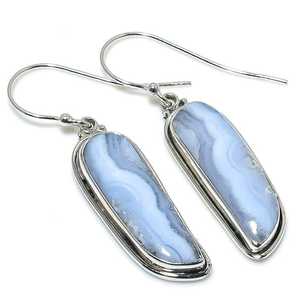 Handmade Genuine Blue Lace Agate <b>Earrings</b> 925 <b>Solid</b> Sterling <b>Silver</b> Natural Gemstone Jewelry For Women Gift - Product Image 1