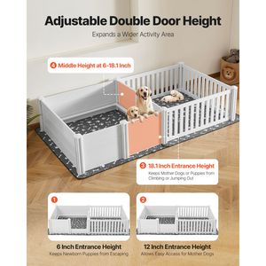 Caja de Parto para Perros XL, de Interior, 93.3x48.4x18.1 Pulgadas, Corral de Plástico PVC para Cachorros con Puerta Ajustable, Almohadilla Lavable para Orina, Diseño de 2 Habitaciones - Product Image 4