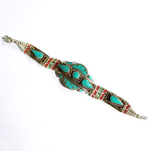 Bracelet ethnique tibétain en argent, Turquoise et corail, bijoux faits à la main, 5mm - Product Image 3