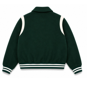 Veste de sport en twill pour homme, vert foncé, avec accents blancs sur le devant, broderie personnalisée, style preppy, respirante, coupe-vent, hiver - Product Image 2