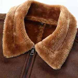 Men's Brown Genuine Leather <b>Jacket</b> Turn-down Collar Covered Button Closure <b>Waterproof</b> Windproof Breathable <b>Winter</b> Moto Biker - Product Image 4