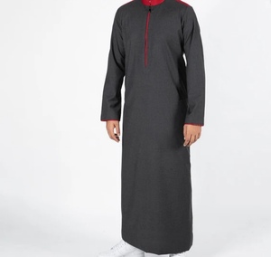Qamis beige pour homme à manches longues, col montant, en coton, longueur ras du sol, tenue de prière modeste, style Moyen-Orient, toutes saisons - Product Image 4