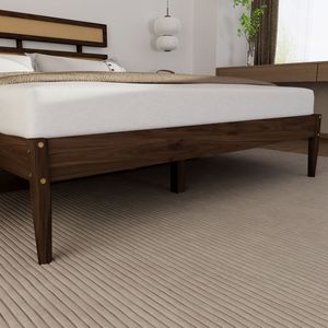 Testiera in Legno di Pino Bohemien Queen Size con Intreccio in Rattan e Finitura Noce Scuro - Product Image 6