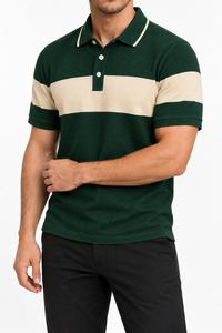 Polo de Manga Corta para Hombre, con Bloques de Color, Rayas, Tejido de Punto, Corte Regular, Cierre de Botones, Tela Piqué - Product Image 5