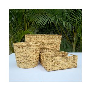 Set of 3 Multi-Shape Water Hyacinth <b>Baskets</b> Eco-friendly Decorative Storage for Flowers Fruits Vegetables and Kitchen Spice Jars - Product Image 2