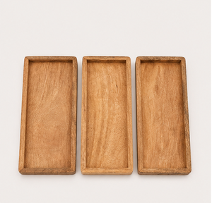 Juego de 3 bandejas de servir rústicas hechas a mano de madera de mango, ecológicas, rectangulares, para restaurante, hotel y decoración del hogar. - Product Image 3