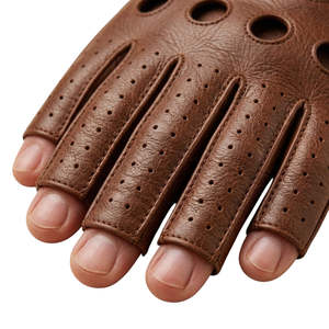 Fingerlose Lederhandschuhe, atmungsaktiv, handgelenklang, für Sport, Outdoor, Frühling, Sommer, sportlicher Stil, braun - Product Image 4