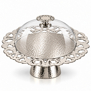 Plateau à chocolat de luxe avec bordure perlée argentée et dôme transparent pour restaurants, hôtels et mariages – Tailles et couleurs personnalisées disponibles - Product Image 6