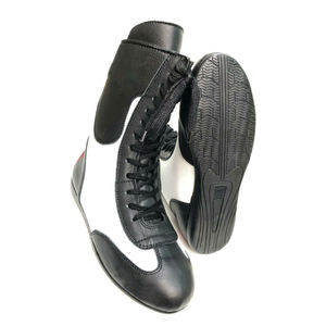 <b>Lace</b>-Up Leather Boxing <b>Shoes</b> <b>Black</b> White Breathable Slip Resistant All Weather Grip Lightweight - Product Image 2