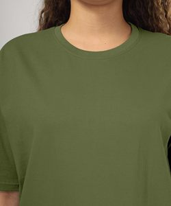 T-shirt ample à col rond et manches courtes pour femme, vert olive, coupe ample, 100% coton, tissu tricoté, à porter toute l'année - Product Image 6