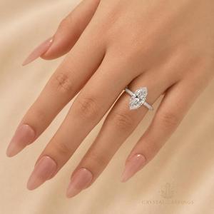 Anillo de Compromiso de Moissanita de 1 Quilate con Corte Marquesa, Banda Pavé, Joyería Nupcial Solitaria, Anillo de Boda Personalizado, Fabricante Mayorista - Product Image 6