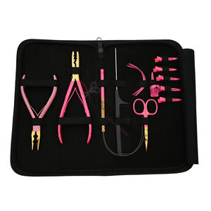 High Quality Pink Salon Extension <b>Tool</b> <b>Kit</b> with 2 Hole Beads Crimping Plier Bead Remover <b>Tool</b> Curved Needles Hair Parting Finger - Product Image 1