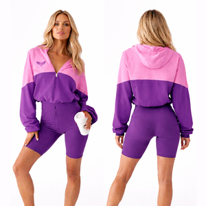 ชุดกางเกงขาสั้นสำหรับผู้หญิงแบบทูโทนสีชมพูม่วงสำหรับออกกำลังกายและพักผ่อน - Product Image 1