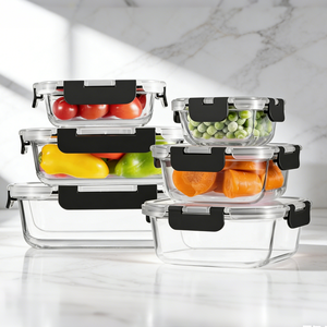 Lonchera de Vidrio Ecológica, Apta para <span class=keywords><strong>Microondas</strong></span>, Recipiente para Almacenamiento de Alimentos con Tapa de Plástico Hermética, Libre de BPA, Apilable, para Comidas - Product Image 1