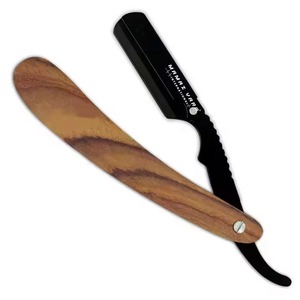 Navaja de Afeitar Profesional Vintage de Acero Inoxidable con Hoja Recta, Mango de Madera, Acabado Negro, Tipo Cut Throat, para Afeitado Manual - Product Image 1