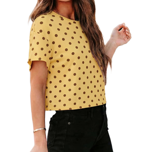 Camiseta corta informal para mujer al por mayor, de algodón suave y transpirable, con cuello redondo y manga corta, a la moda, para gimnasio, entrenamiento y ropa de calle. - Product Image 3