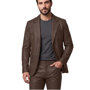 Traje de dos piezas marrón para hombre, blazer de solapa con muescas y pantalones, cierre de un solo botón - Product Image 6