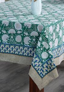Mantel de tela de algodón con estampado floral indio verde musgo y blanco, hecho a mano, para eventos de boda y estilo rústico. - Product Image 5