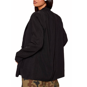 Blazer noir sur mesure pour femme, croisé, coupe ajustée, col en V, anti-plis, pour le bureau, veste de costume, fabricant OEM ODM, vente en gros - Product Image 4
