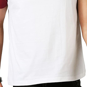 Men's <b>White</b> And Burgundy Color Blocked Short Sleeve T-Shirt O-Neck Casual Jersey <b>Tee</b> 100% Cotton Blank Design - Product Image 4