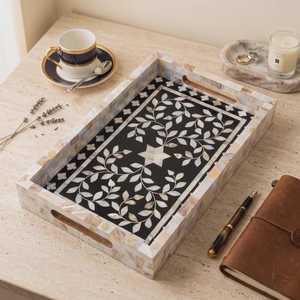 Plateau de rangement de luxe incrusté de perles, motif personnalisé, mosaïque de nacre, organisateur pour coiffeuse, chambre et décoration intérieure - Product Image 4