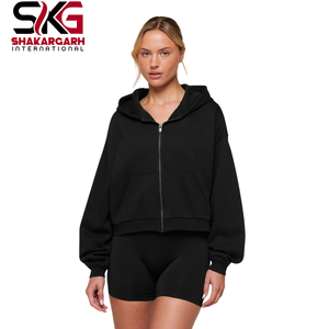 <b>Pink</b> Women Zip Up Hoodie <b>Cropped</b> Sweatshirt Loose Fit Hooded Jacket Casual Streetwear - Product Image 3