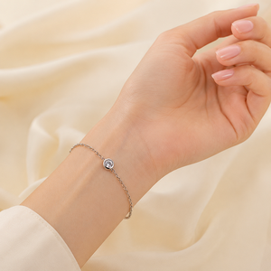 1.00 Carat Round Lab Grown Diamond Floating Bezel Solitaire Chain Bracelet 14K/18K <b>Solid</b> <b>Gold</b> Women's Gift & Party Bracelet - Product Image 3