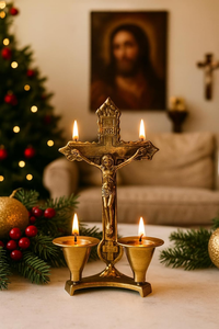 Catholic Crucifix Cross with <b>Candle</b> Stand Jesus Decor Religious Christian Home Church Tabletop Decoration - Product Image 6