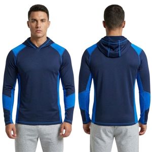 Solid Dark Midnight Navy Men Gym Hoodies Premium Quality Cotton Spandex Breathable Slim Fit Long Sleeve Sports Pullovers - Product Image 4