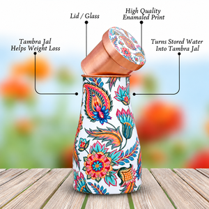Floral Printed Copper <b>Water</b> <b>Bottle</b> with Kashmiri Paisley Design, Stylish Reusable <b>Metal</b> Drinking <b>Bottle</b> with Lid for Home Office - Product Image 3