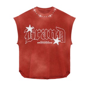 100% cotton T-shirt <b>for</b> <b>men</b> loose fit printed <b>Mens</b> Sleeveless T Shirt Heavy Cotton Vintage Wash Rhinestone <b>Stud</b> Print Custom - Product Image 1