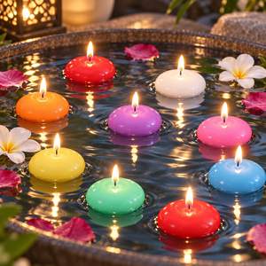Velas Flotantes de Cera Coloridas al por Mayor, Velas Redondas Flotantes en Agua para Centros de Mesa de Boda, Fiestas en la Piscina, Decoración de Bañeras y Cenas - Product Image 1