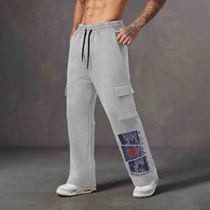 Pantalon cargo décontracté pour homme en coton, coupe droite, avec grandes poches et patchwork - Product Image 3