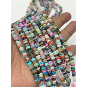 Perles de pierres précieuses de haute qualité pour la fabrication de bijoux, 17 pouces, pierres naturelles multicolores, forme Heishi lisse, taille 6-7 mm - Product Image 1