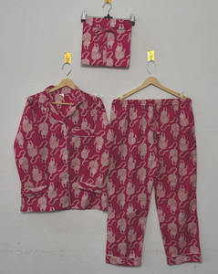 Conjunto de Pijama de Algodón Puro Tejido con Estampado Bagru Rosa, Hecho a Mano, de Secado Rápido, Elegante y Transpirable para Mujer - Product Image 3