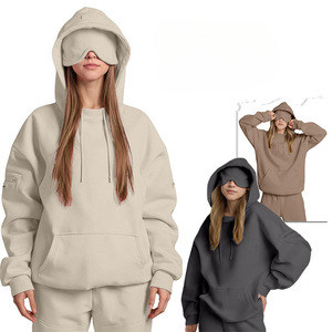 Custom Logo Women Built-In <b>Eye</b> <b>Mask</b> Hoodie Set 2026 Solid Warm Two Piece - Product Image 4